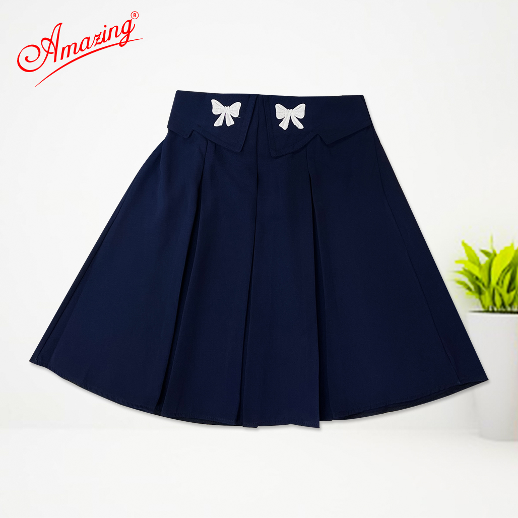 Váy rời 2 dây Amazing cho bé gái đi học màu xanh, lưng thun phía sau, vải lụa gân không nhàu