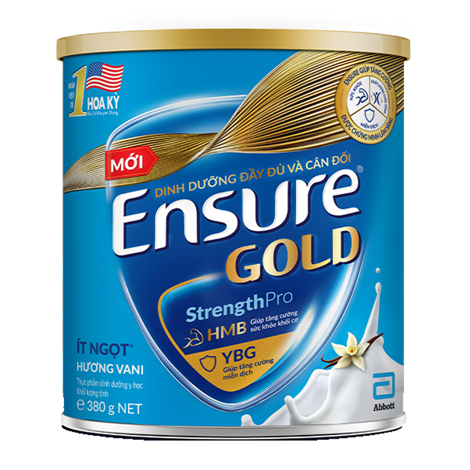 Thực phẩm dinh dưỡng y học: Ensure Gold hương vani ít ngọt 380g/400g