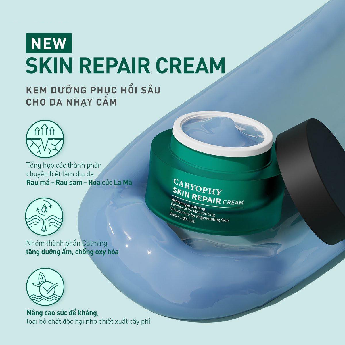 Kem Dưỡng Ẩm, Làm Dịu Phục Hồi Da Chuyên Sâu Caryophy SKIN REPAIR Cream 50ml