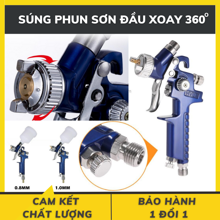 Đầu Phun Sơn Xe Hơi Trọng Lực, Máy Phun Sơn Dầu Khí Nén 125L H-2000A 0.8 1.0mm