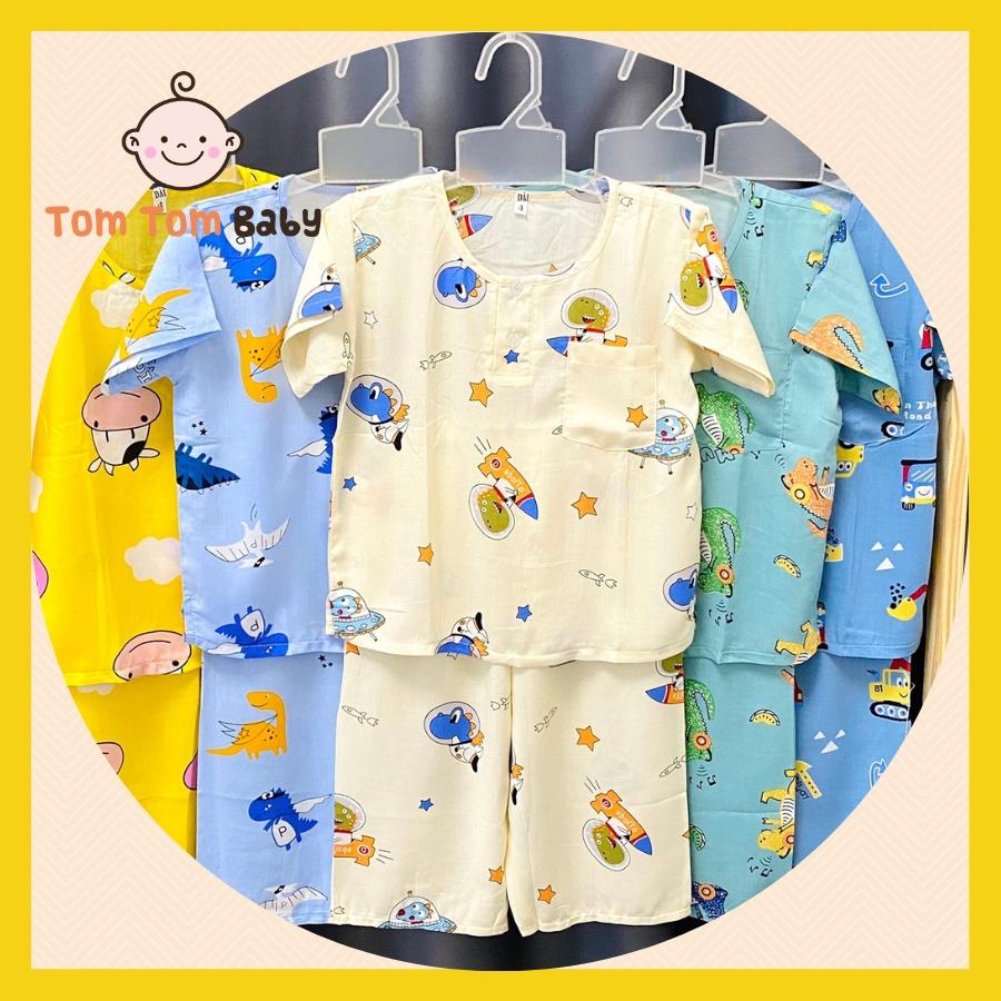 COMBO 5 Bộ Quần áo Tole lanh Bé Trai | Mẫu Tay Ngắn Quần Dài cài 2 nút trước |Size 3-12 cho bé 9-35kg