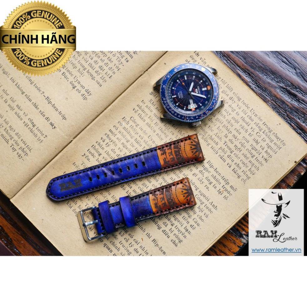 DÂY ĐỒNG HỒ TRỐNG ĐỒNG XANH NAVY - DA BÒ THẬT - CHÍNH HÃNG RAM LEATHER