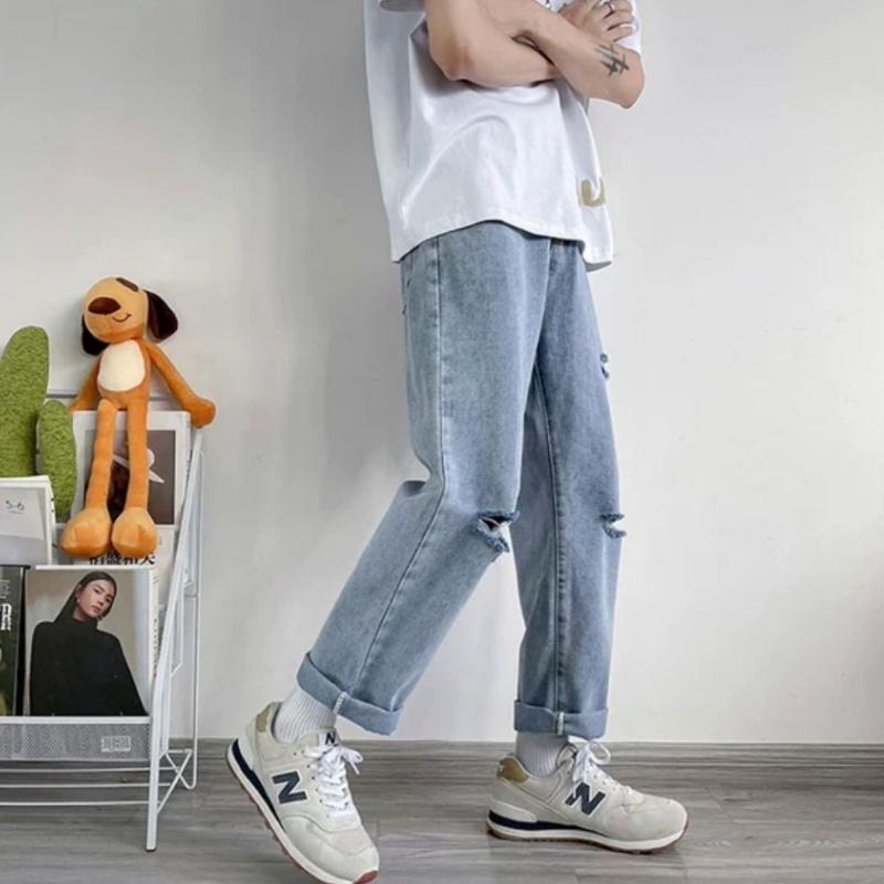 Quần Jeans, Quần jeans baggy rách gối R03 nam ống suông, rộng, hottrend 2023 - NB FASHION