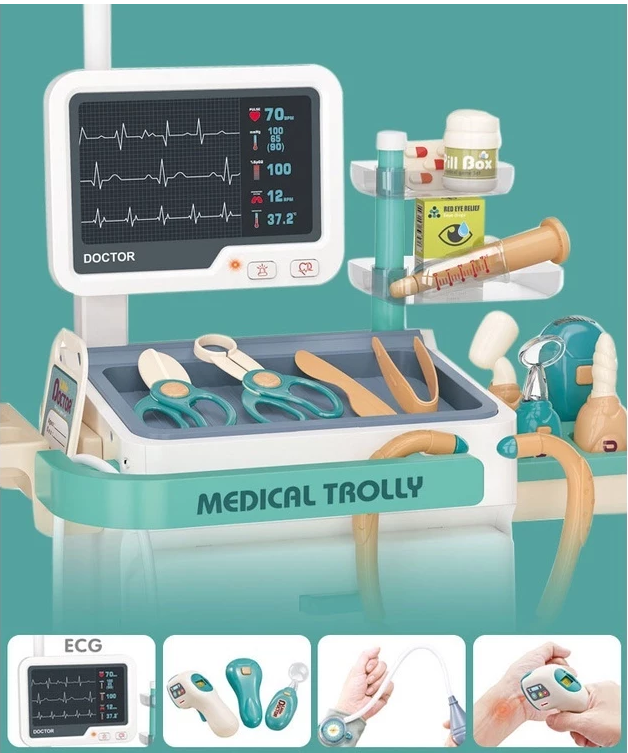 Đồ Chơi Bác Sĩ Cao Cấp, Đồ Chơi Đóng Vai Bác Sĩ Có Kệ  Đẩy Khám Bệnh Di Động