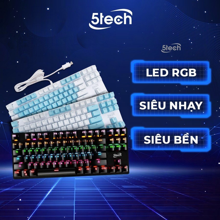 Hình ảnh Bàn phím cơ gaming 5TECH Led RGB 10 chế độ nháy cực đẹp, chơi game gõ siêu đã, thiết kế nhỏ gọn dùng cho máy tính, laptop hàng chính hãng