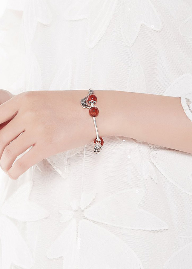Vòng Tay Bạc Mix Đá Mã Não Đỏ Ngọc Quý Gemstones VT63
