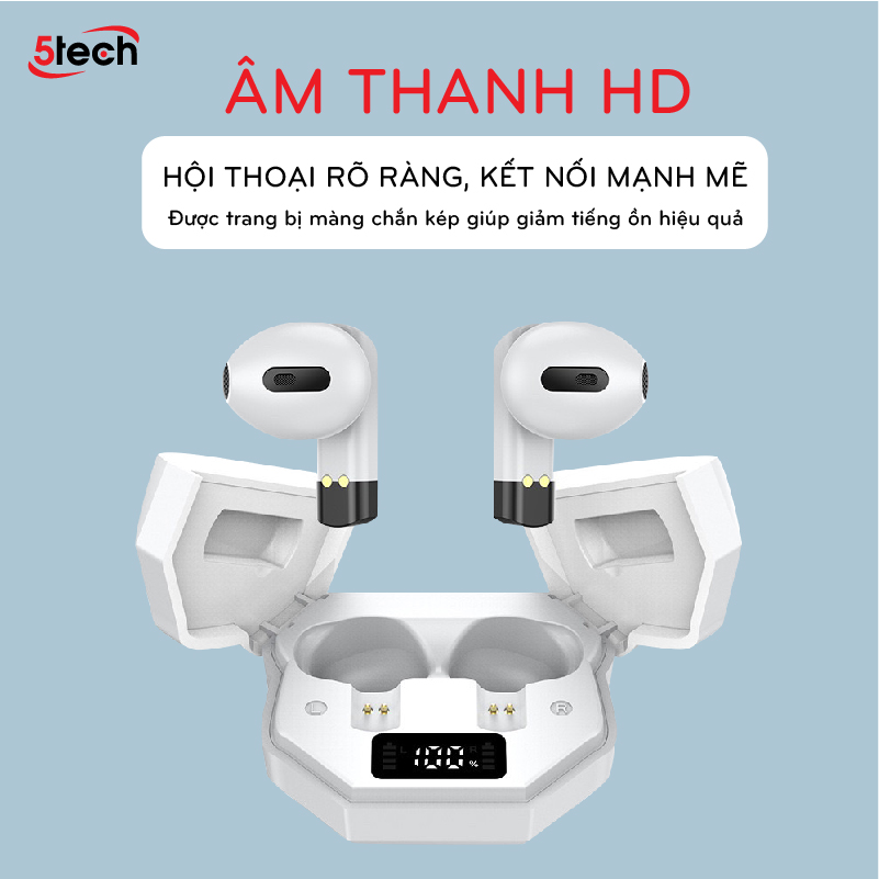 Tai nghe bluetooth 5TECH không dây hàng chính hãng, tai phone nhét tai TWS 5.0 kết nối nhanh, ổn định, màn hình LED nghe nhạc chơi game âm thanh cực đỉnh