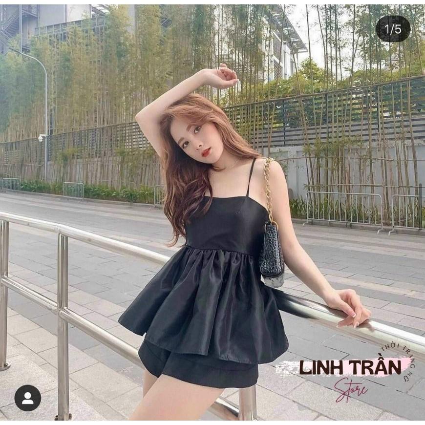 Sét Áo 2 Dây Đan Lưng Mix Quần Short Áo 2 Dây Đan Lưng Chân Bèo Linh Trần Store