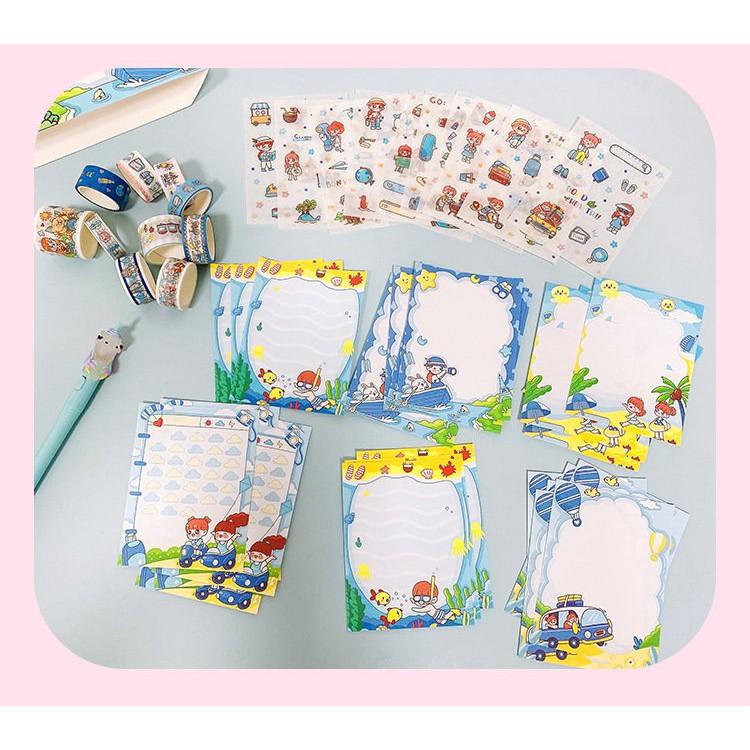 Set Hộp Washi Tape + Sticker + Giấy Note Siêu Cute