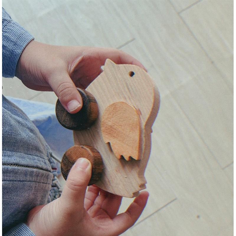 Bộ Gà Vịt đồ chơi bằng gỗ tự nhiên, di chuyển bằng 4 bánh,bo cạnh mài mịn, an toàn cho trẻ 6 tháng - 5 tuổi