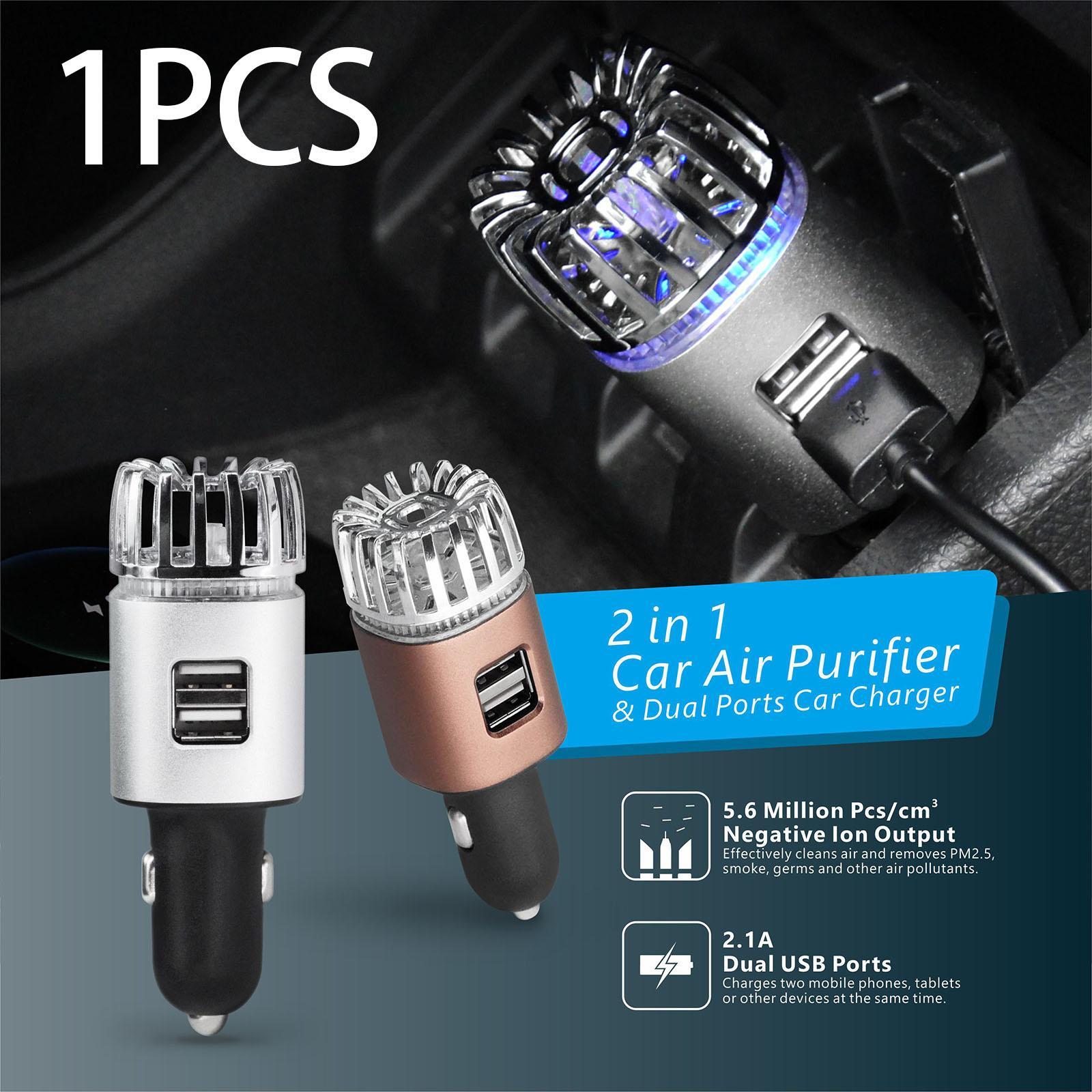 2 in 1 Car Air Purifier with Dual USB Charging Ports 12V Air