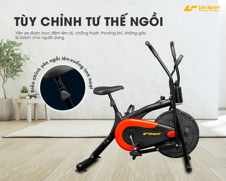 Xe Đạp Tập Thể Dục Giá Rẻ Lifesport LS-113, Xe Đạp Thể Dục Với Màn Hình Hiển Thị Nhịp Tim, Tốc Độ, Quãng Đường Đã Đạp