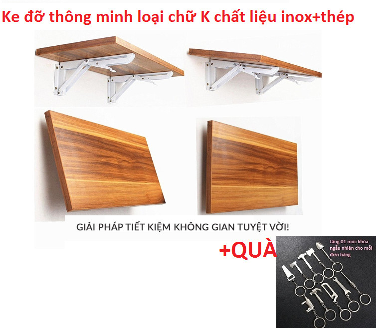 Ke đỡ gập chữ K chịu lực 80kg bằng thép sơn tĩnh điện- Giá đỡ gập thông minh dài 20-50cm (tặng 01 móc khóa hình công cụ)