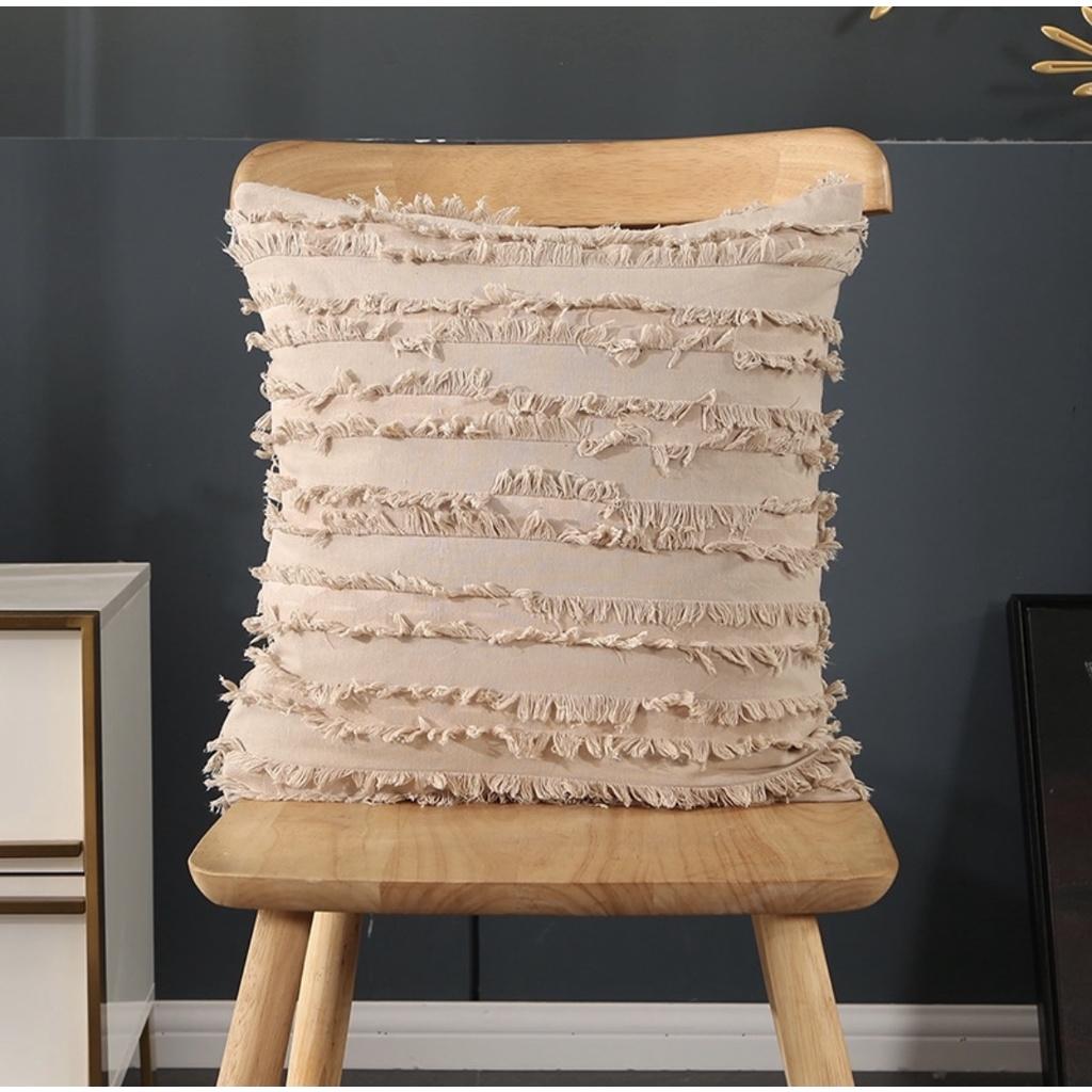VỎ Gối Tựa Lưng Trang Trí Sofa Vải Bố TUA RUA CAO CẤP KHÔNG XÙ LÔNG SBK143