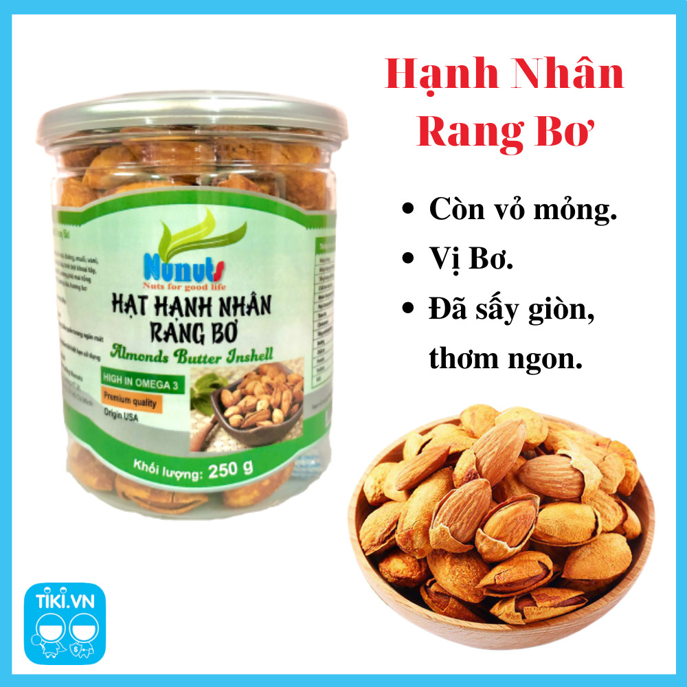 Hạt hạnh nhân rang bơ Mỹ còn vỏ mỏng Nunuts, vị béo béo giòn giòn,thơm ngon khó quên, món ăn vặt yêu thích của mọi người