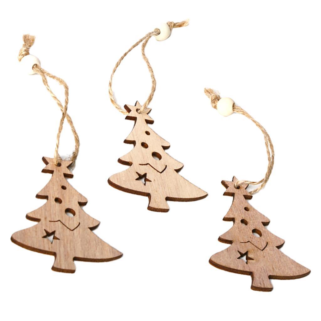 3pcs Unfinished Wooden Slices Cutout Pendant Xmas Decor