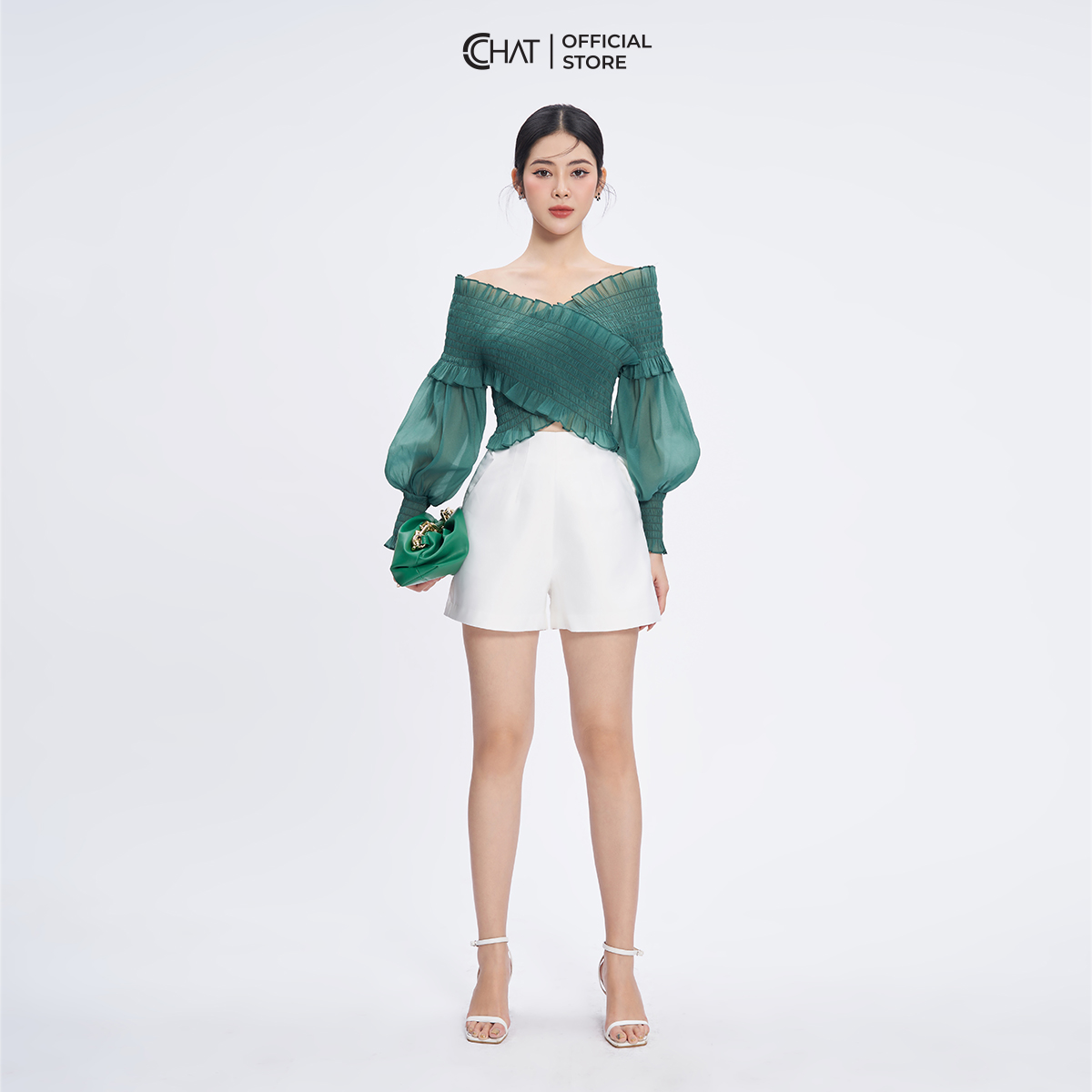 Áo Kiểu Nữ  Chạy Chỉ Chun Trễ Vai Dáng Ôm Chất Voan Cao Cấp 11ADV2009OT