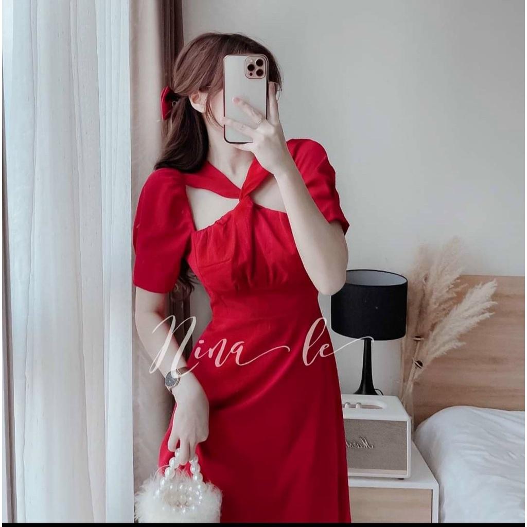 Đầm Xòe Cổ Chéo Tay Ngắn Thời Trang Nữ Dự Tiệc