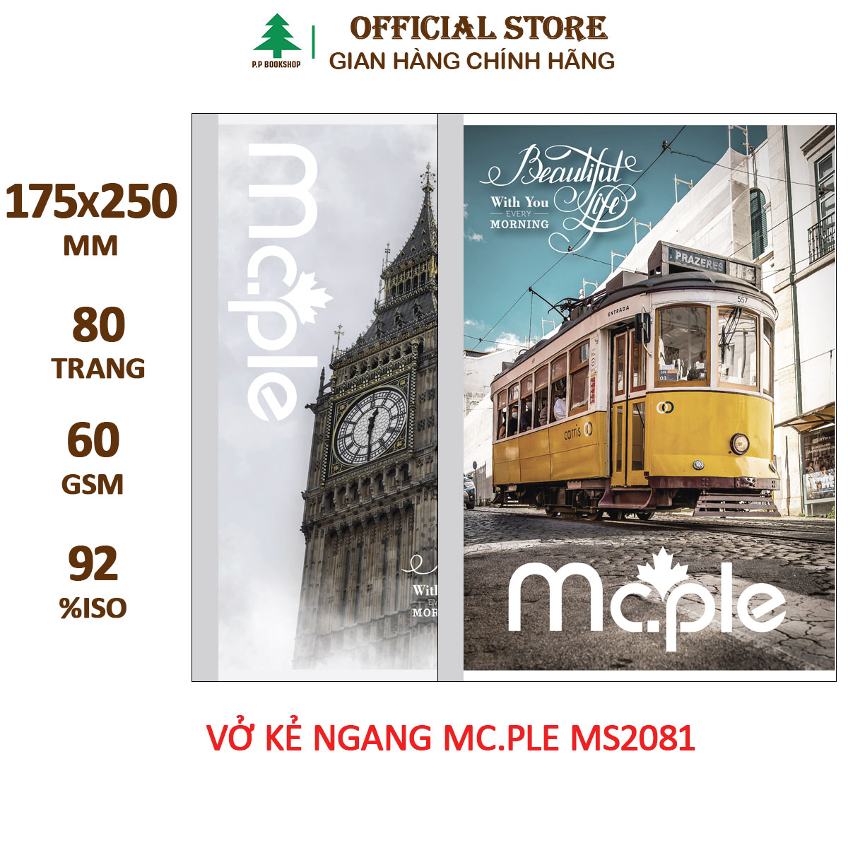 [THIẾT KẾ 2024] Vở kẻ ngang B5 MC.PLE Mc.ple 80 trang MS2081, định lượng 60gsm, độ trắng 92% ISO - Sổ tập vở chất lượng, bám mực tốt