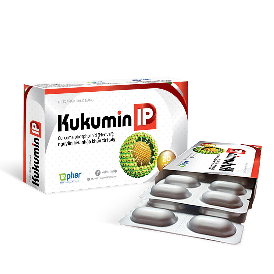 Thực phẩm bảo vệ sức khỏe KUKUMIN IP (Chứa Curcumin Phytosome từ Italia) - cho người trào ngược và viêm loét dạ dày (20 viên)