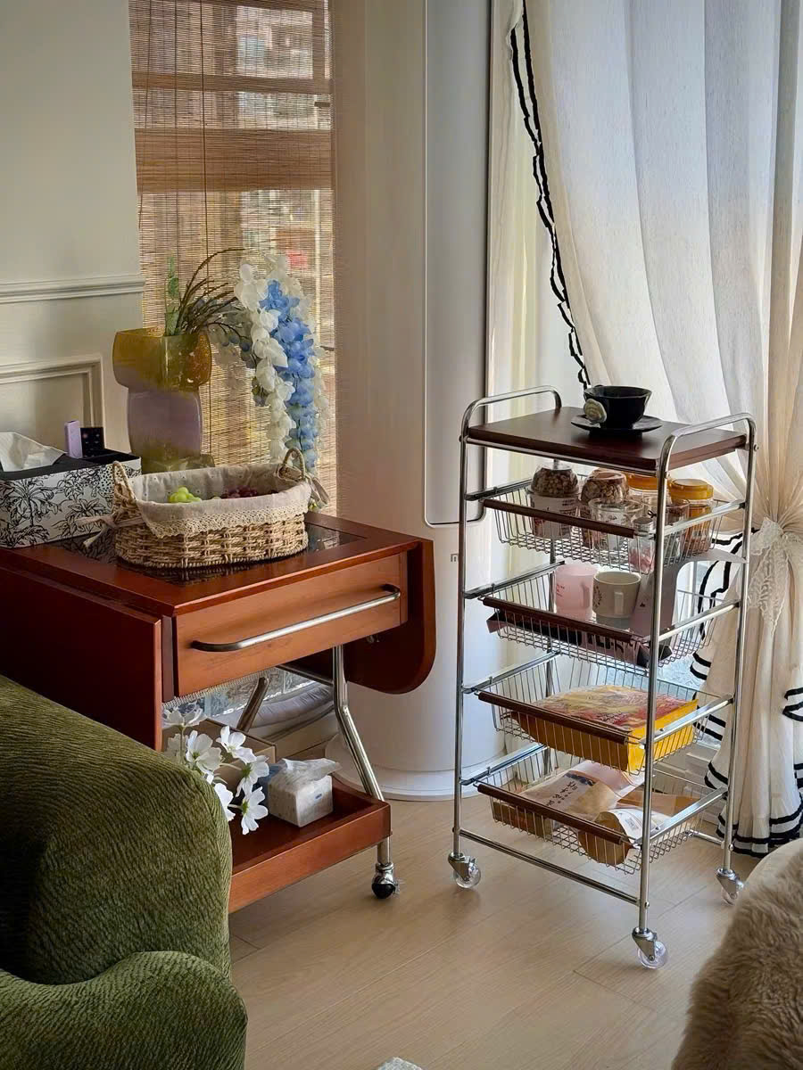 Xe Đẩy Kệ Để Đồ Đa Năng Nhiều Ngăn Tầng Có Ván Gỗ Retro Vintage – Khung Kim Loại Chắc Chắn, Kệ Trang Trí Nhà Bếp Phòng Khách - HÀNG CHÍNH HÃNG MINIIN