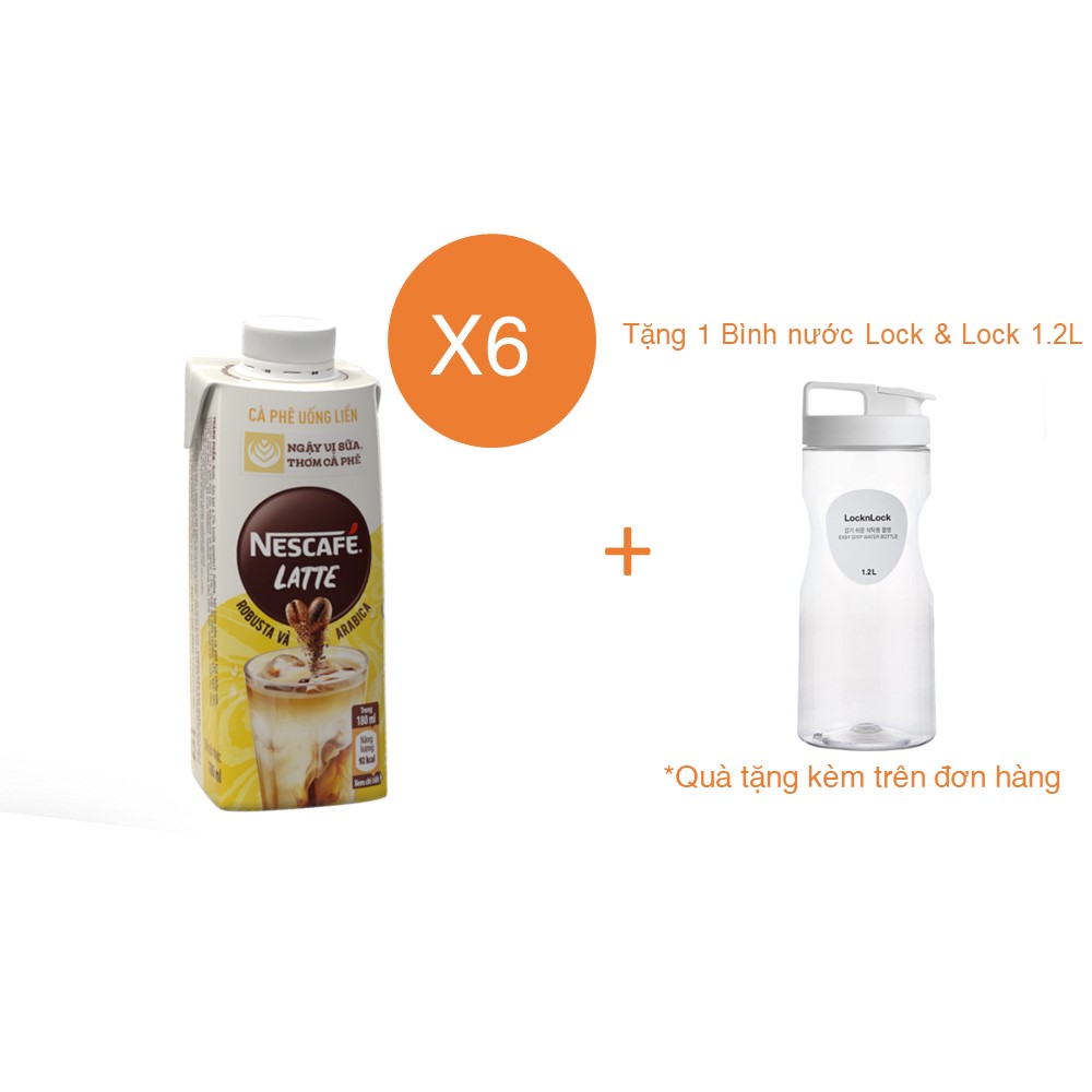 Combo 6 hộp cà phê uống liền Nescafé Latte (hộp 180ml) - [Tặng bình nước Lock &amp; Lock 1.2L]