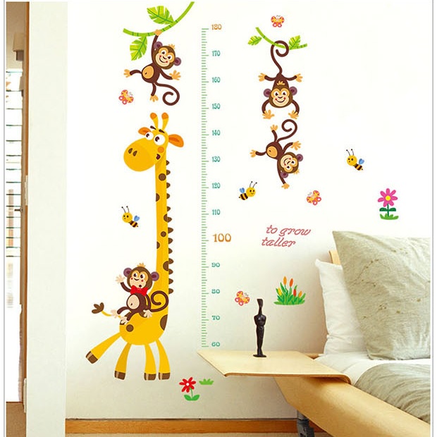 Decal dán tường thước đo chiều cao Hươu cao cổ 5 AmyShop (145 x 84 cm)