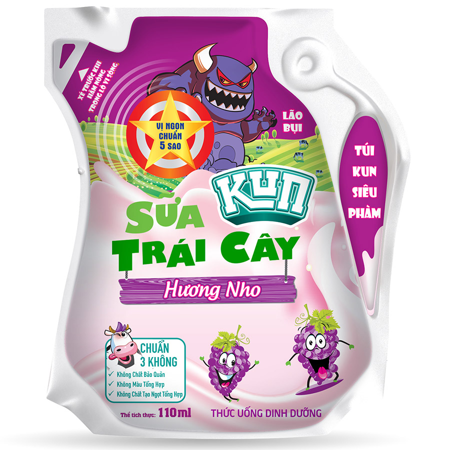 Thùng 24 Túi Sữa Trái Cây Hương Nho KUN 110ml/túi