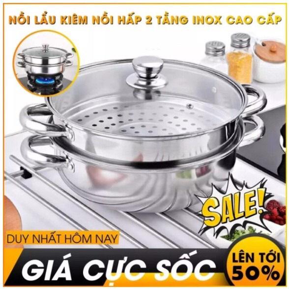 Nồi hấp inox 2 tầng cách thủy đa năng,Xửng hấp sôi,hấp bánh