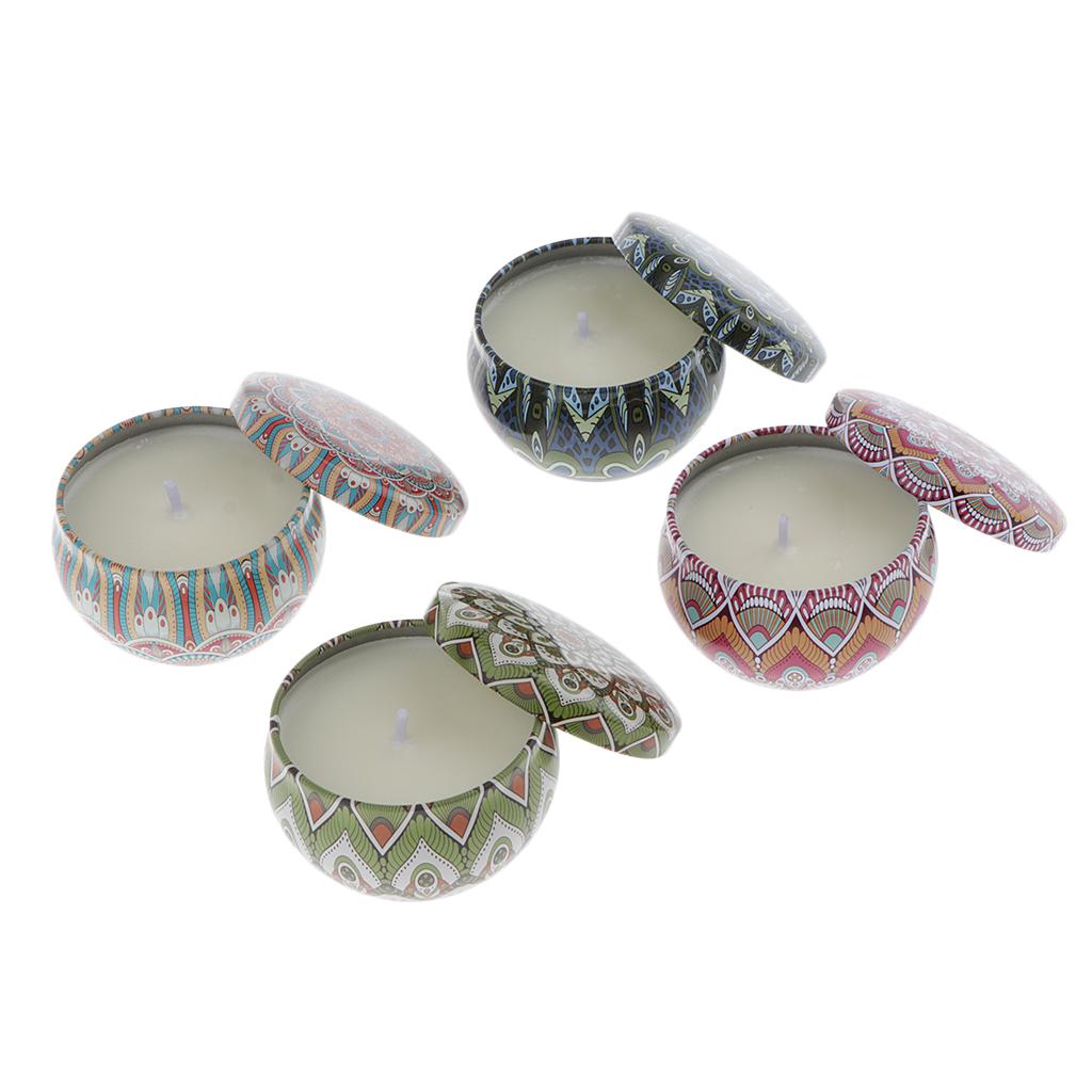 4 Pieces National Style Scented Candle Natural Soy Wax Portable Tin Candles