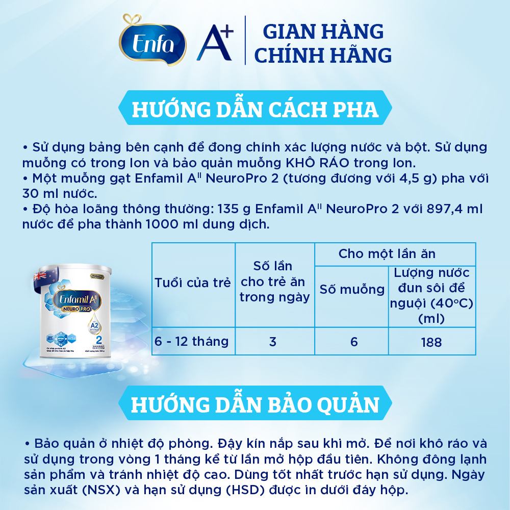 Sữa bột Enfamil A2 Neuropro 2 cho trẻ từ 6 - 12 tháng tuổi – 350g