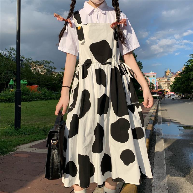 Yếm 2 Dây Nữ Dairy Cow  Nana's House -  Váy yếm 2 dây nữ bò sữa trendy dáng dài Ulzzang