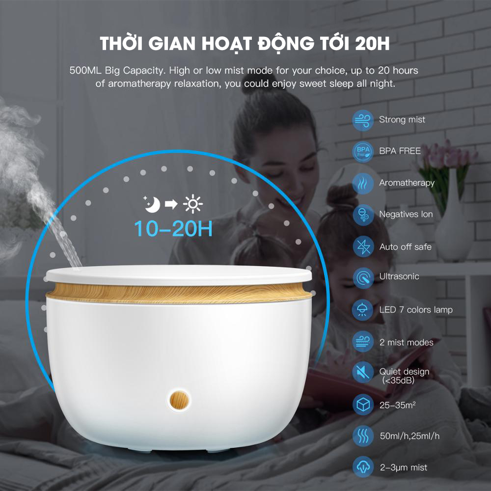 Máy Xông Tinh Dầu Kobi KB-28K Dùng Với Tinh Dầu Thiên Nhiên Giúp Khuếch Tán Tinh Dầu, Khử Mùi, Xông Phòng Hiệu Quả Tặng Kèm Tinh Dầu Cam Ngọt Kobi 10ML