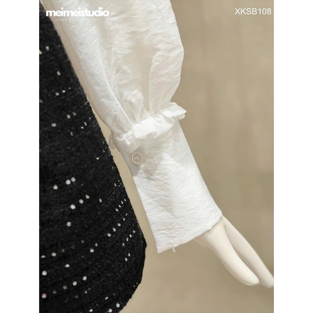 |XKSB108| Jum dạ Kim sa cổ xếp ly nơ cao cấp, đàm nữ tiểu thư sang trọng BY JOLIE