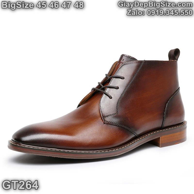 Giày tây cổ lửng, giày da công sở big size cỡ lớn 45 46 47 48 cho nam chân to. Large size chukka boots for wide feet