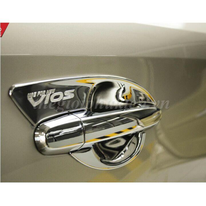 Bộ ốp tay nắm cửa xe Toyota Vios 2014-2018 mạ Crom - Tặng miếng dán trong suốt chống xước hõm cửa
