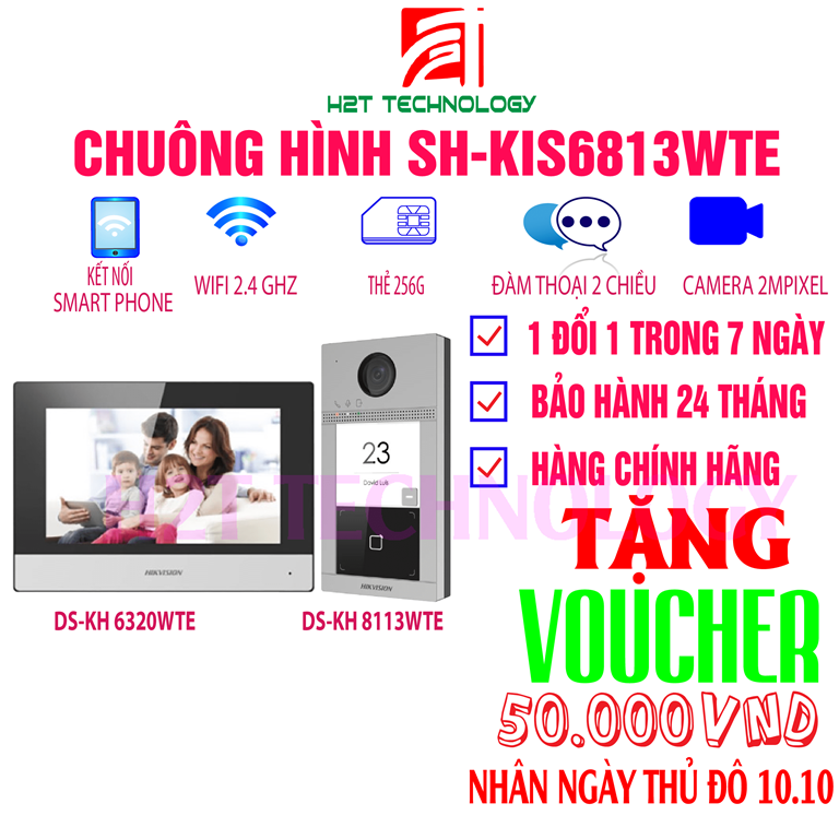 Chuông cửa có hình SH-KIS6813-WTE màn hình 7", camera 2MP, góc rộng, xem từ xa qua điện thoại