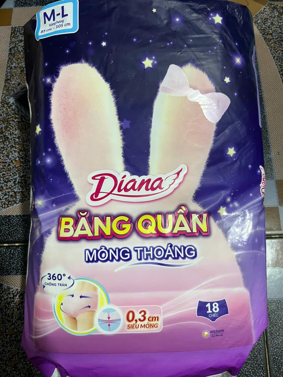 Diana Băng vệ sinh Băng quần Comfy Night Mỏng Thoáng size M-L gói 18 miếng