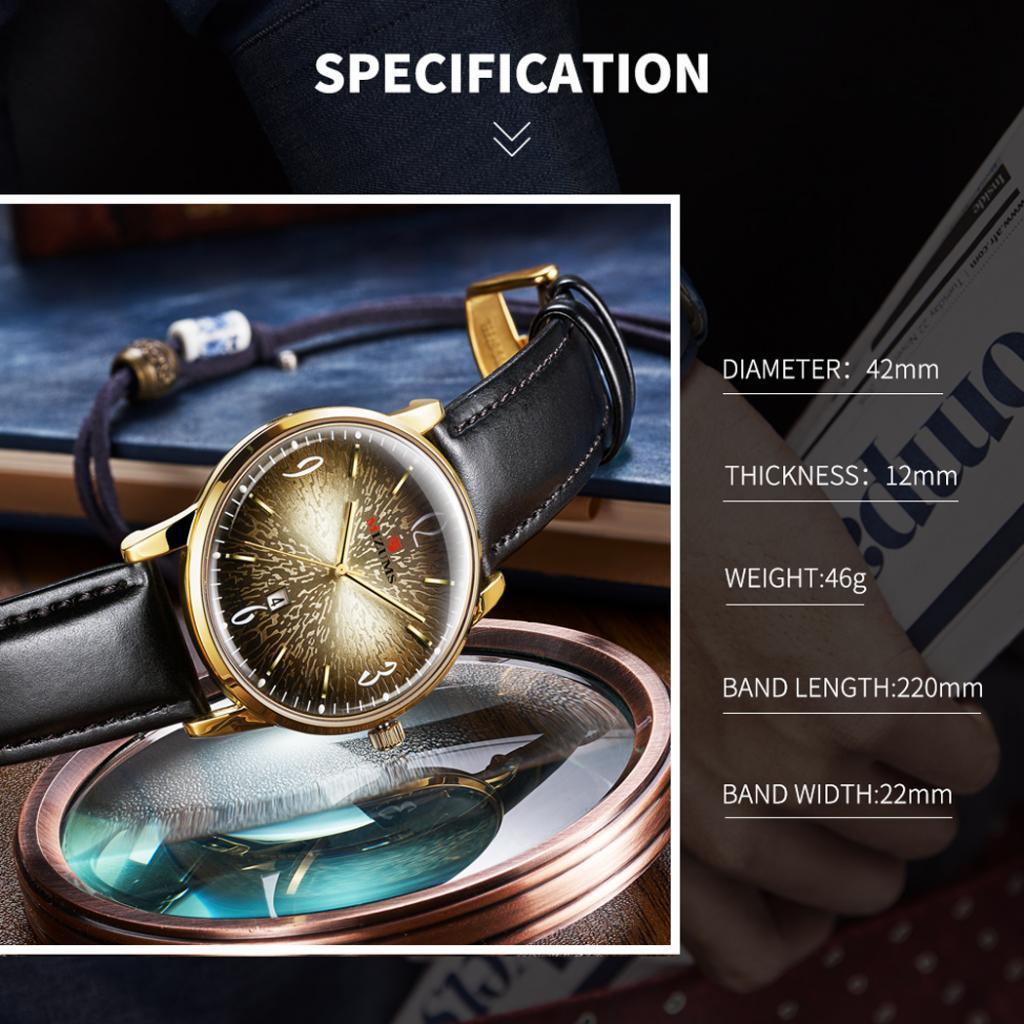 Waterproof Watch Leather Strap Mens Wrist Watch Black