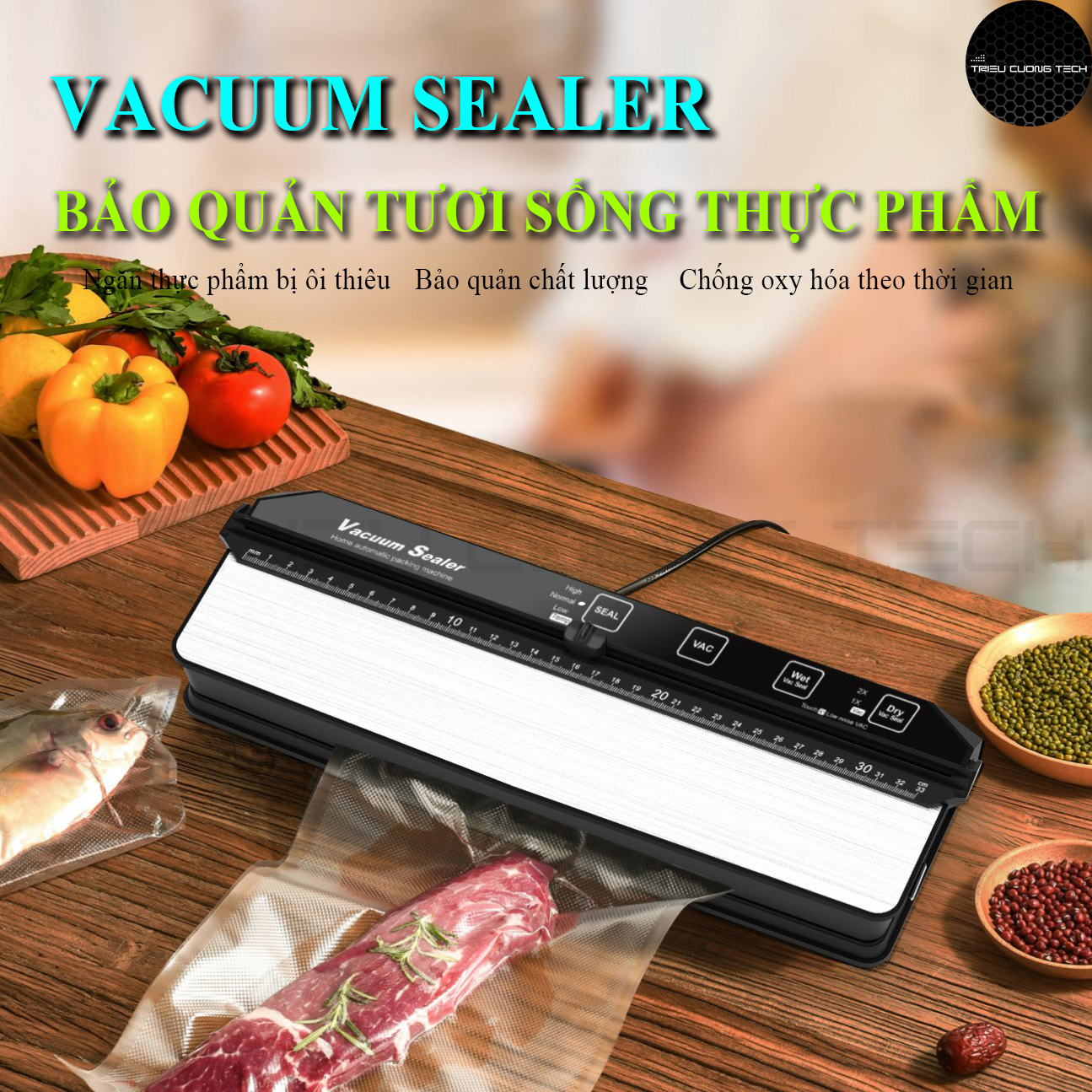 Máy Hút Chân Không Thực Phẩm Vacumm Sealer Đa Năng Hàn Miệng Túi Cao Cấp – Chế Độ Ướt, Khô, Thủ Công Hút (Vac) & Hàn Miệng Túi (Seak) TCT-AP13 Sử Dụng Cho Gia Đình. Hàng Chính Hãng