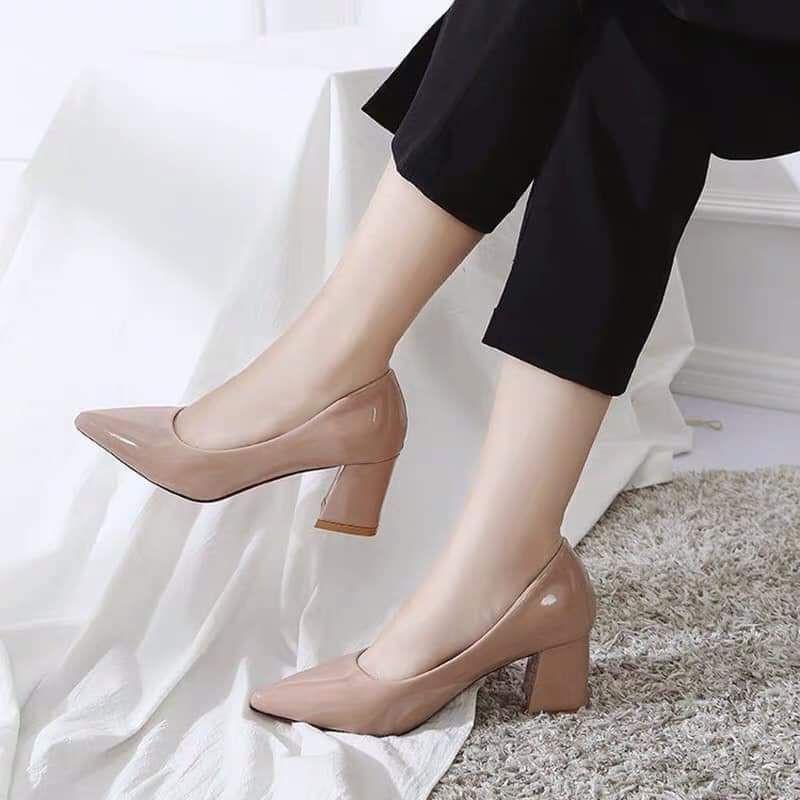 Giày cao gót mũi nhọn kiểu búp bê công sở sang trọng