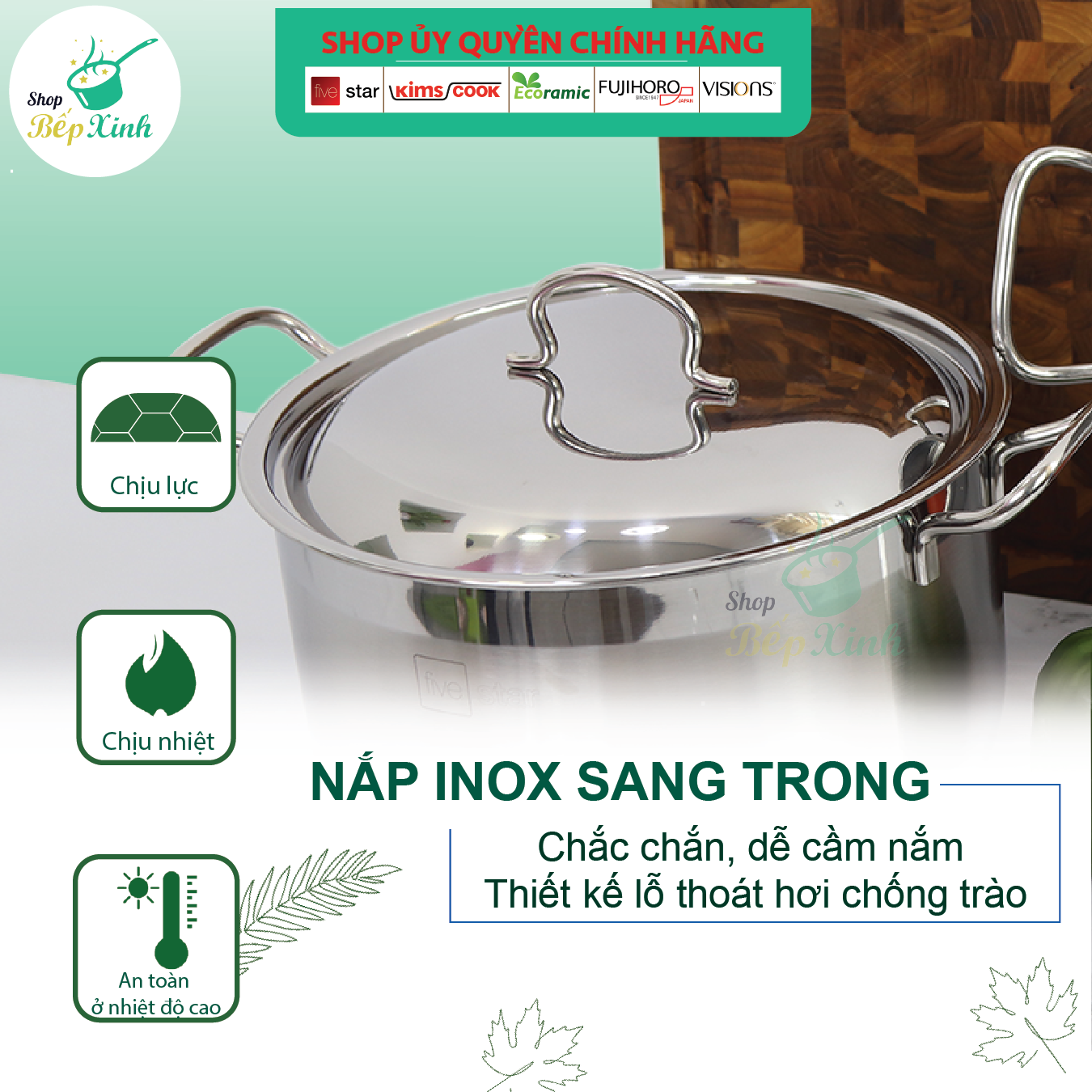 Nồi luộc gà inox 430 cao cấp Fivestar 3 đáy dùng được bếp từ , gas , hồng ngoại , tặng 2 muỗng canh