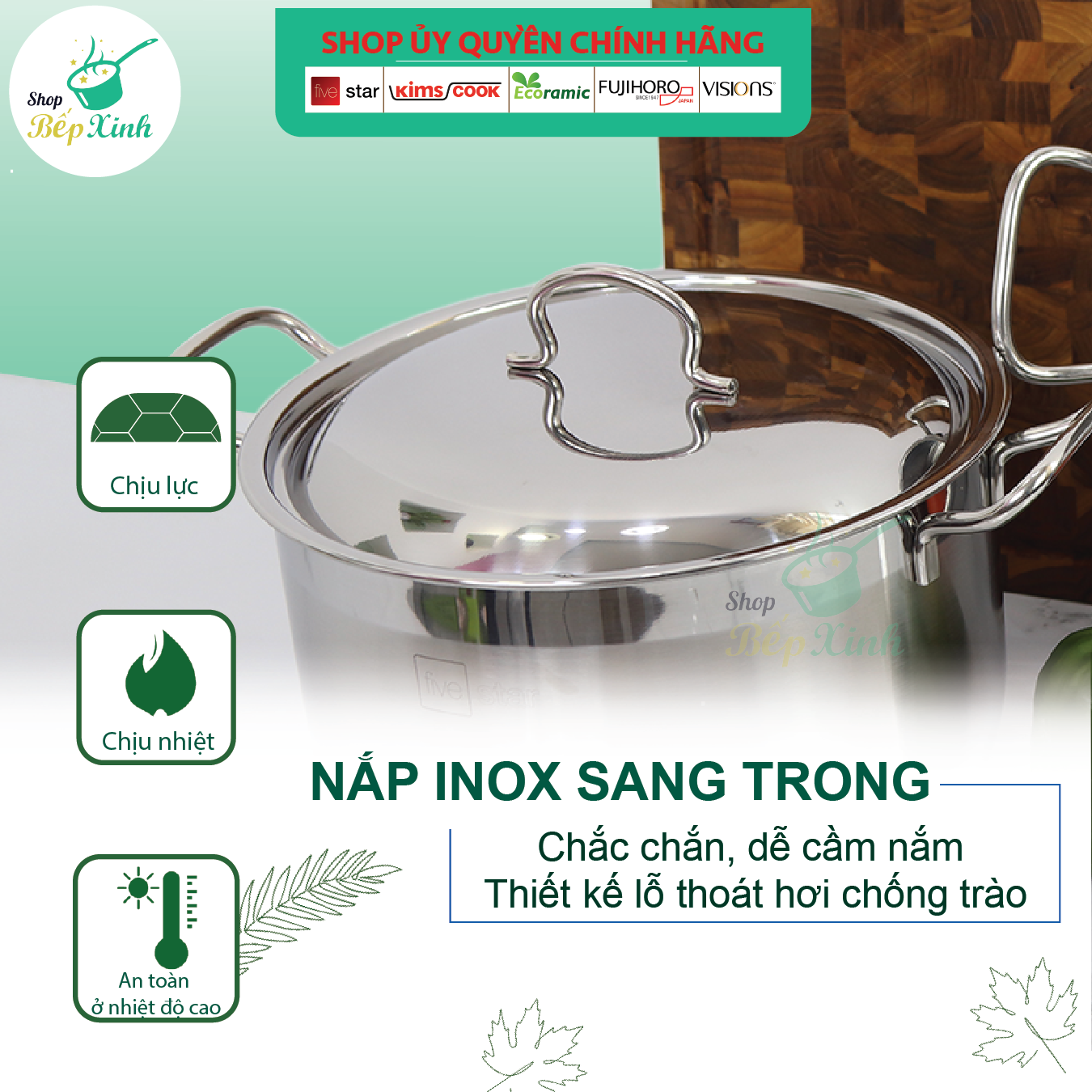 Nồi Inox 3 đáy inox 430  Fivestar bếp từ nắp inox tặng 2 vá canh