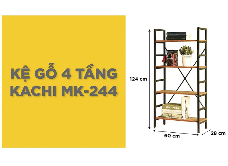 Kệ Gỗ Chân Sắt 4 Tầng Kachi MK244 (60 × 124CM)