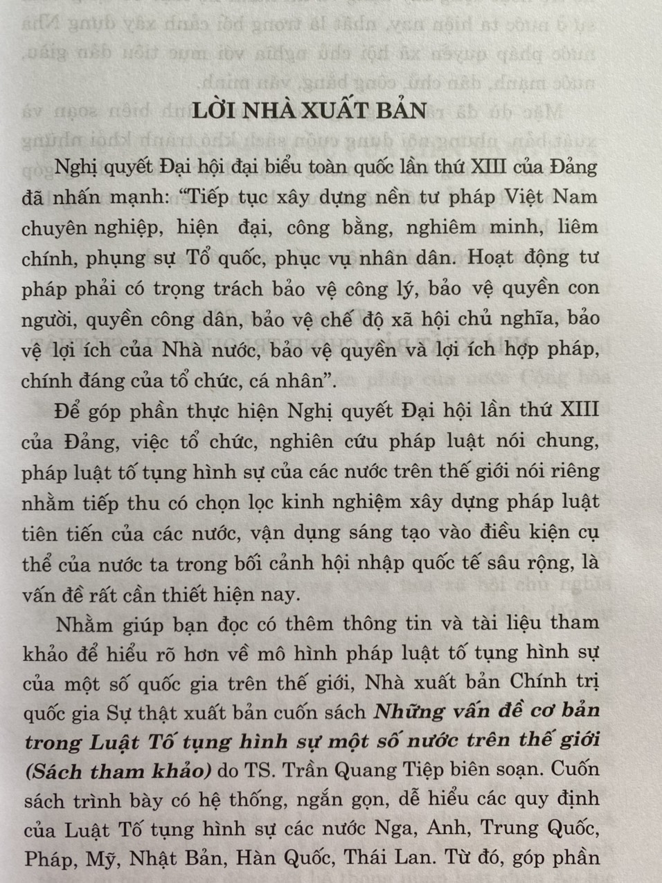 Những Vấn Đề Cơ Bản Trong Luật Tố Tụng Hình Sự Một Số Nước Trên Thế Giới