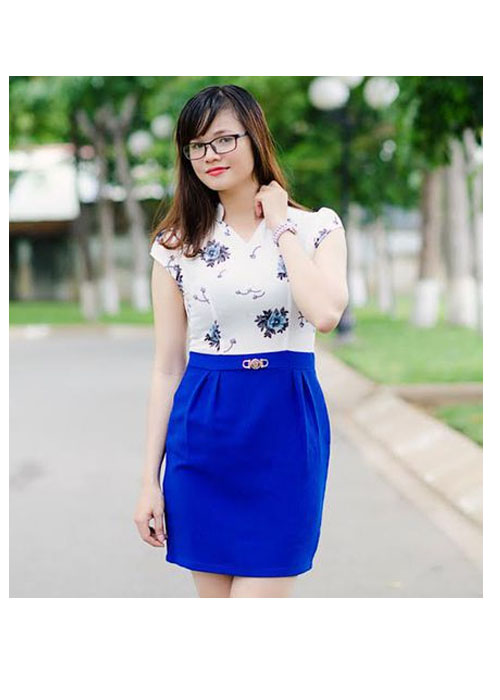 Đầm cổ sơ mi phối màu thanh lịch