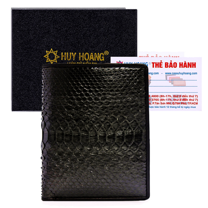 HJ2304-05-06 - Ví nam Huy Hoàng da trăn kiểu đứng màu đen, nâu, da nguyên thủy