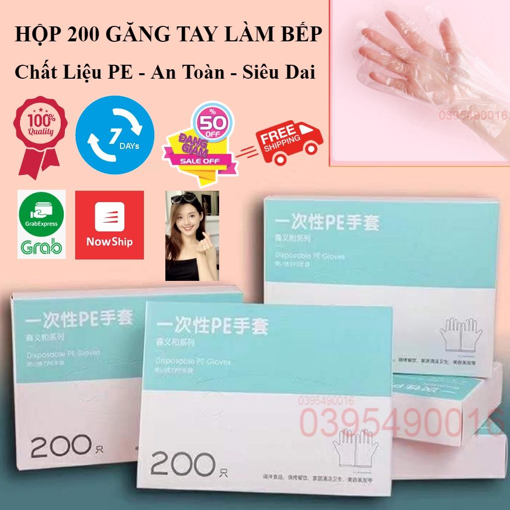 Hộp 200 Găng Tay Nilon Loại Tốt Dùng 1 Lần Nhựa PE Siêu Dai An Toàn Bảo Vệ Da Tay, an toàn vệ sinh thực phẩm