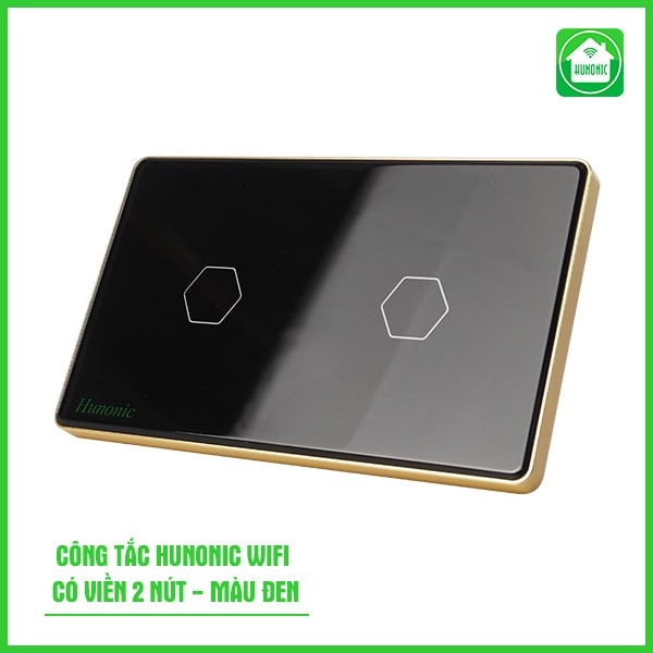 Công Tắc Thông Minh Hunonic Wifi Hình Chữ Nhật, Viền Vàng - Hàng Chính Hãng