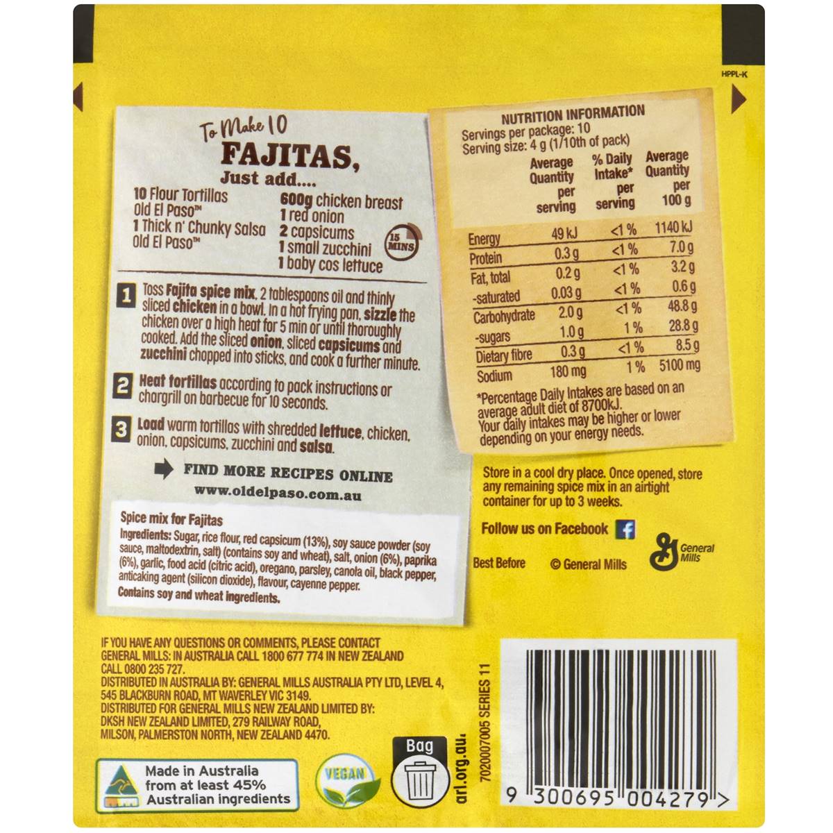 Gia vị hỗn hợp Fajita Old El Paso 30g Mexico Spice Mix Vegan Product